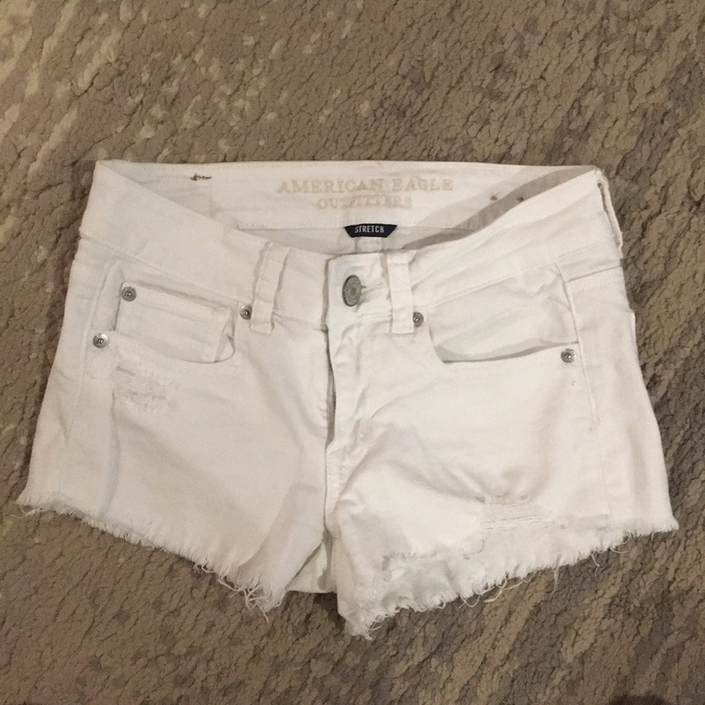America’s eagle white distressed shorts
